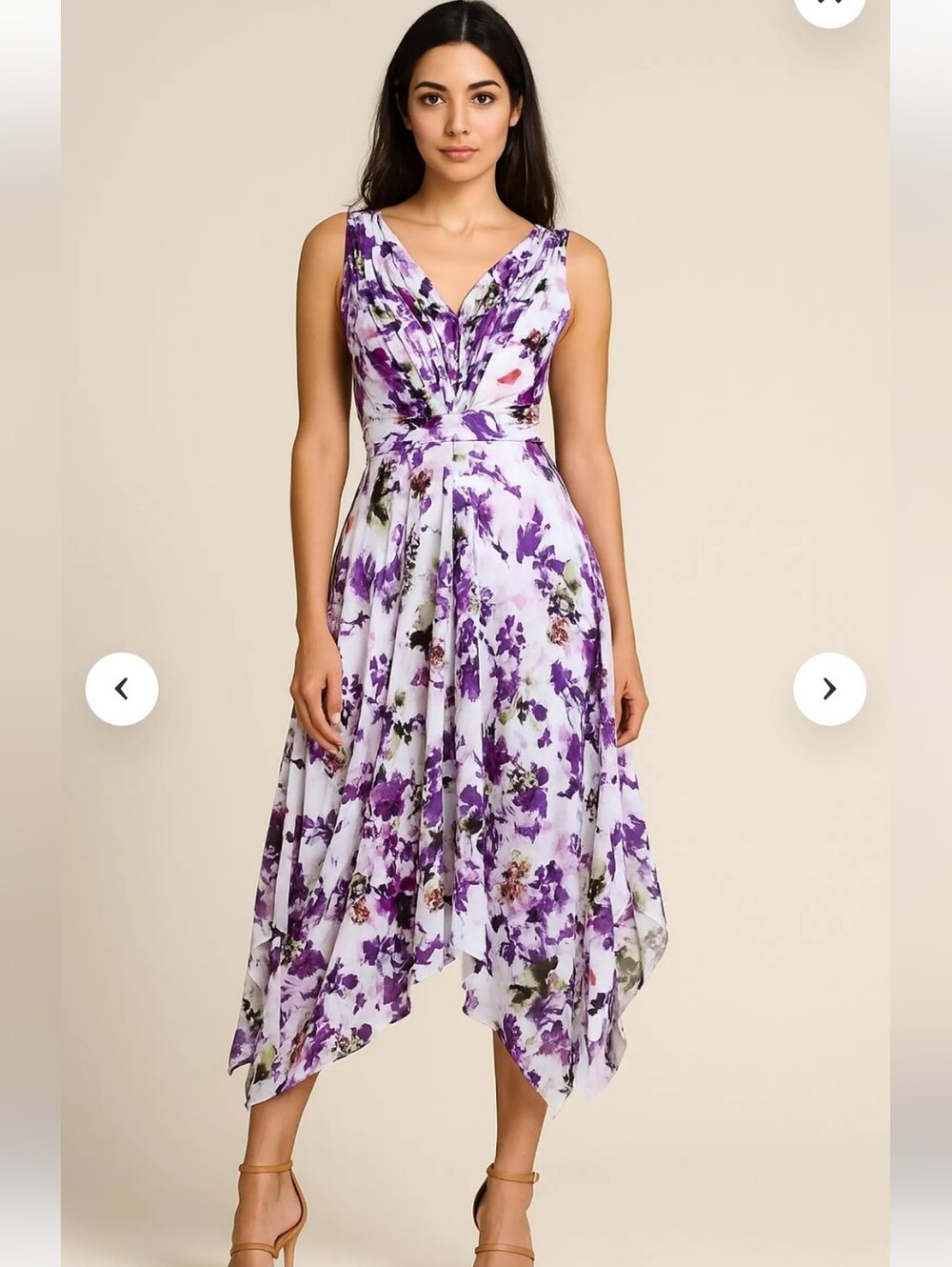 Nwot Large Simply Vera Vera Wang Blue and Purple Floral V-Neck Midi Dress